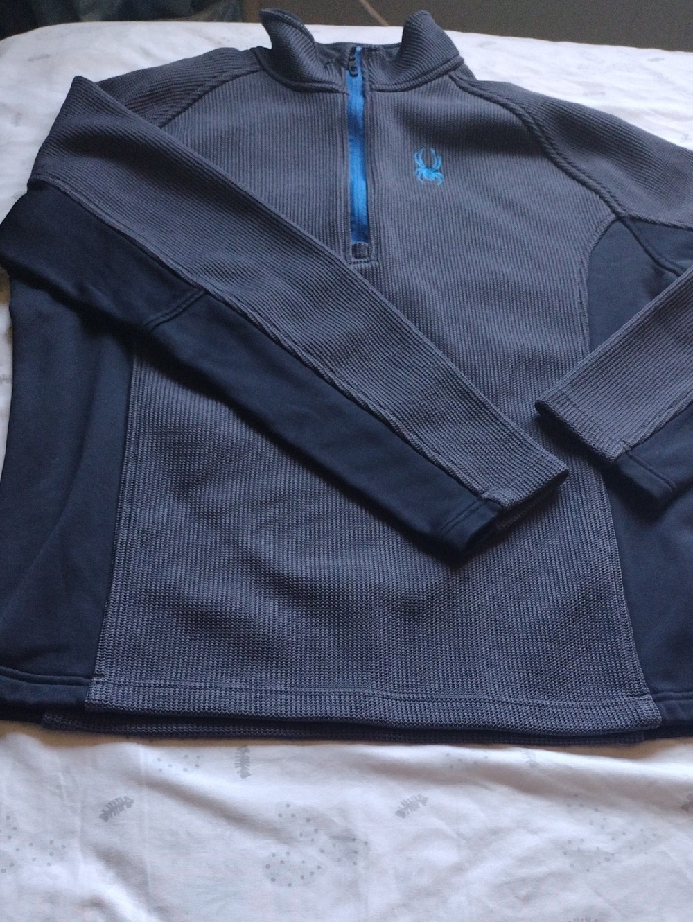 Spyder Men's Gray and Blue Quarter-Zip Sweater